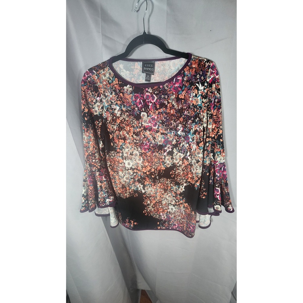 Dopamine Art Deco Womens Floral Bell Sleeve Blouse Boho Top Medium NWOT